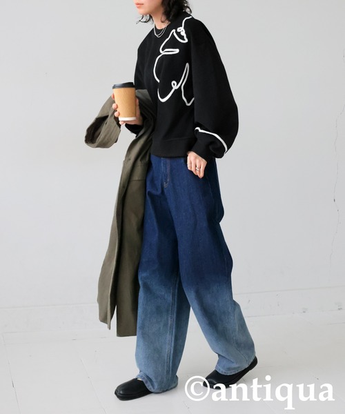 antiqua(アンティカ)の「ラインショートトレーナー(スウェット・レディース・ブラック/杢グレー・ONESIZE)」の5枚目の写真