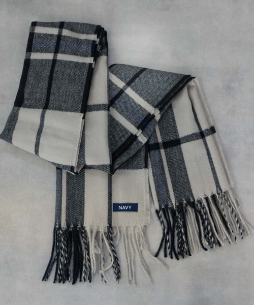 ネイビー ウール ロゴ入り マフラー NAVY ブラックウォッチマフラー（マフラー）｜NAVY（ネイビー