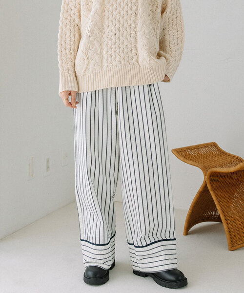 POU DOU DOU(プードゥドゥ)の「ストライプイージーパンツ(その他パンツ・レディース・アイボリー/ブラウン・M)」の2枚目の写真