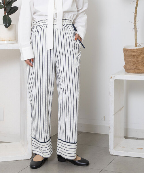POU DOU DOU(プードゥドゥ)の「ストライプイージーパンツ(その他パンツ・レディース・アイボリー/ブラウン・M)」の3枚目の写真