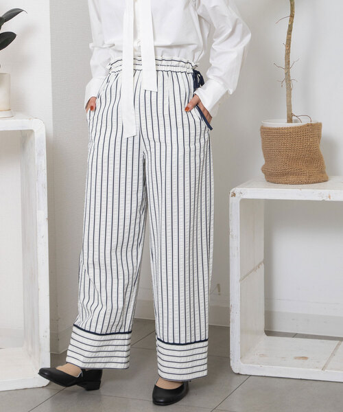 POU DOU DOU(プードゥドゥ)の「ストライプイージーパンツ(その他パンツ・レディース・アイボリー/ブラウン・M)」の4枚目の写真