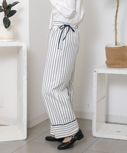 POU DOU DOU(プードゥドゥ)の「ストライプイージーパンツ(その他パンツ・レディース・アイボリー/ブラウン・M)」の5枚目の写真