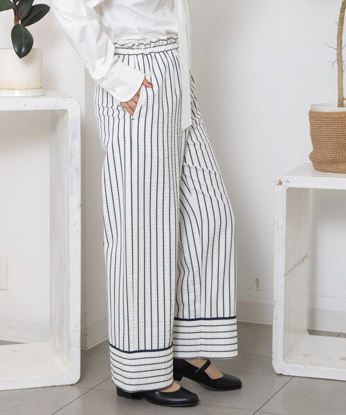 POU DOU DOU(プードゥドゥ)の「ストライプイージーパンツ(その他パンツ・レディース・アイボリー/ブラウン・M)」の6枚目の写真