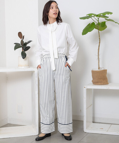 POU DOU DOU(プードゥドゥ)の「ストライプイージーパンツ(その他パンツ・レディース・アイボリー/ブラウン・M)」の7枚目の写真