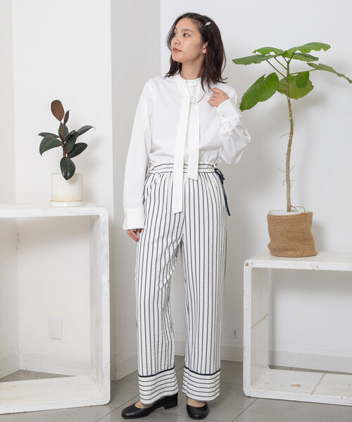 POU DOU DOU(プードゥドゥ)の「ストライプイージーパンツ(その他パンツ・レディース・アイボリー/ブラウン・M)」の8枚目の写真