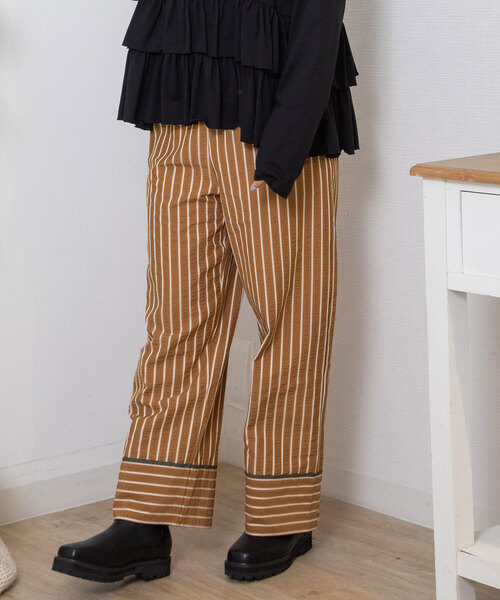 POU DOU DOU(プードゥドゥ)の「ストライプイージーパンツ(その他パンツ・レディース・アイボリー/ブラウン・M)」の13枚目の写真