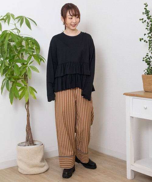 POU DOU DOU(プードゥドゥ)の「ストライプイージーパンツ(その他パンツ・レディース・アイボリー/ブラウン・M)」の15枚目の写真