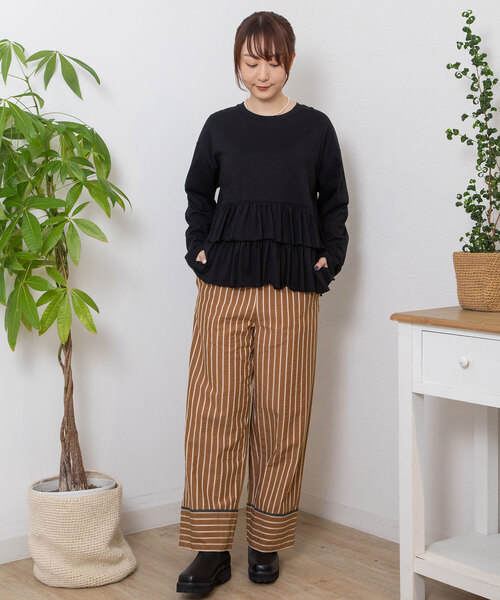 POU DOU DOU(プードゥドゥ)の「ストライプイージーパンツ(その他パンツ・レディース・アイボリー/ブラウン・M)」の16枚目の写真