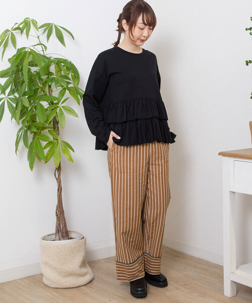 POU DOU DOU(プードゥドゥ)の「ストライプイージーパンツ(その他パンツ・レディース・アイボリー/ブラウン・M)」の17枚目の写真