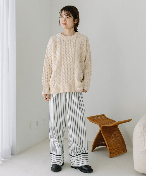 POU DOU DOU(プードゥドゥ)の「ストライプイージーパンツ(その他パンツ・レディース・アイボリー/ブラウン・M)」の22枚目の写真