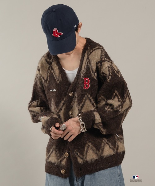 Perushu × MLB コラボアーガイルシャギーニットカーディガン Perushu × MLB コラボアーガイルシャギーニットカーディガン
