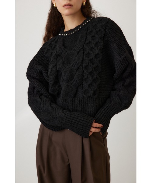 本日限定お値下げ！BATONER 黒ケーブルニット ※クリーニング済 スタッズケーブルニット（ニット/セーター）｜crie conforto