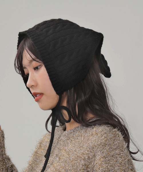 セール】ケーブル編み バブーシュカ（ニットキャップ/ビーニー