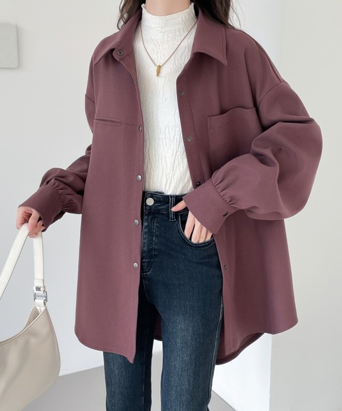 ABITOKYO（アビトーキョー）の「オーバーサイズスナップボタンルーズシャツ（シャツ/ブラウス・レディース・ブラック/ベージュ/パープル・M/L/XL）」の2枚目の写真