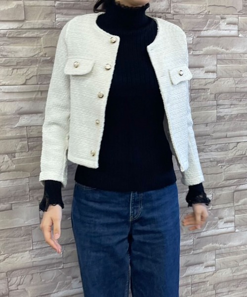 FINEnough(ファインナフ)の「チラ見せレースリブニットトップス(ニット/セーター・レディース・チャコールグレー/ブラック/ホワイト・FREE)」の19枚目の写真
