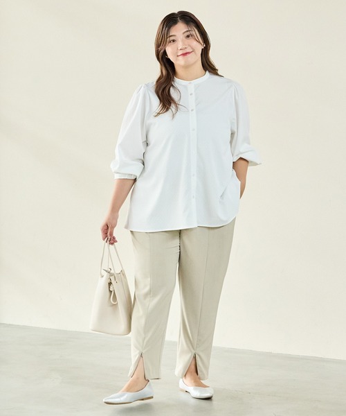LAVEANGE(ラビアンジェ)の「2WAYセンターファスナースリットパンツ(スラックス・レディース・モカ/ベージュ系その他/ブラック・M/LL/3L/4L/5L)」の4枚目の写真
