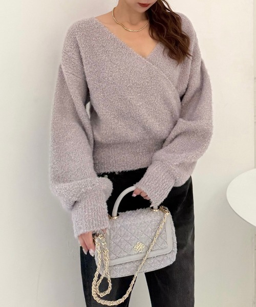 ROYAL PARTY(ロイヤルパーティー)の「カシュクールニットトップス(ニット/セーター・レディース・オフホワイト/ピンク/グレー・FREE)」の2枚目の写真