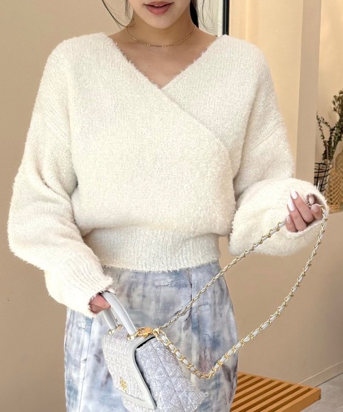 ROYAL PARTY(ロイヤルパーティー)の「カシュクールニットトップス(ニット/セーター・レディース・オフホワイト/ピンク/グレー・FREE)」の1枚目の写真