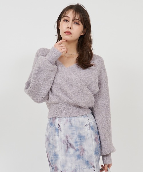 ROYAL PARTY(ロイヤルパーティー)の「カシュクールニットトップス(ニット/セーター・レディース・オフホワイト/ピンク/グレー・FREE)」の4枚目の写真