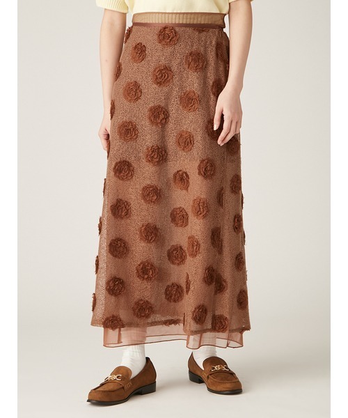 LILY BROWN（リリーブラウン）の「フラワーモチーフナロースカート  