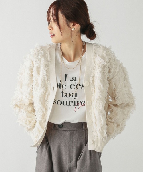 GLOBAL WORK（グローバルワーク）の「ジャガードフリンジカーディガン/283796（カーディガン/ボレロ・レディース・杢グレー/ベージュ/ブラック/アイボリー・MEDIUM/LARGE）」の2枚目の写真