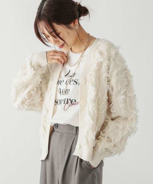 GLOBAL WORK（グローバルワーク）の「ジャガードフリンジカーディガン/283796（カーディガン/ボレロ・レディース・杢グレー/ベージュ/ブラック/アイボリー・MEDIUM/LARGE）」の9枚目の写真