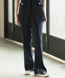 ネイビー フレアパンツ レディース WWO きれいめポンチのタックフレアーパンツ(レディース