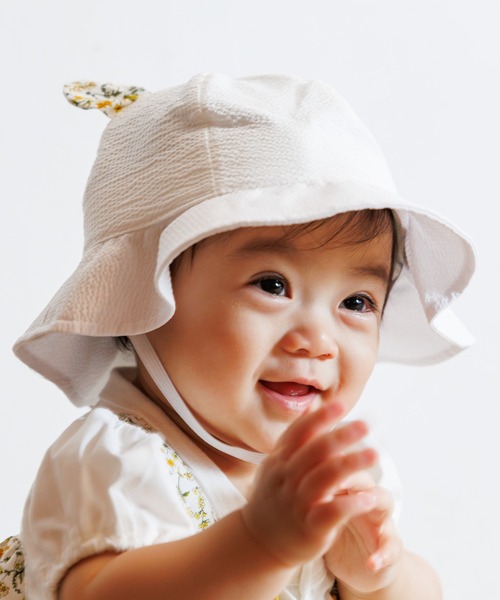 MAKE YOUR DAY（メイクユアデイ）の「小さなお花ベビーハット（ハット・キッズ・オフホワイト/ピンク・48/50/46）」の3枚目の写真