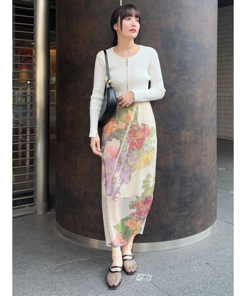 LAGUNAMOON(ラグナムーン)の「【DELIGENCE PARLOURコラボ】アートフラワープリントシアースカート(スカート・レディース・ベージュ/ライトグレー・FREE)」の3枚目の写真