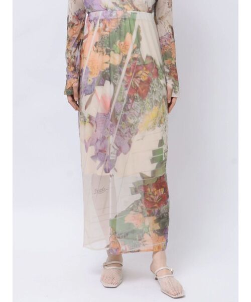 LAGUNAMOON(ラグナムーン)の「【DELIGENCE PARLOURコラボ】アートフラワープリントシアースカート(スカート・レディース・ベージュ/ライトグレー・FREE)」の8枚目の写真