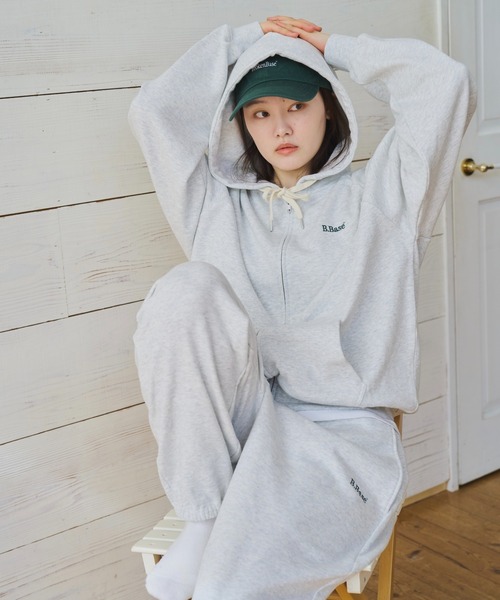 BROKEN BASE（ブロークンベース）の「スモールロゴジップフーディセットアップ（パーカー・メンズ・杢グレー/ブラック系/ネイビー/ネイビー系1/ブラック系1/グレー系1・SMALL/MEDIUM/LARGE）」の8枚目の写真