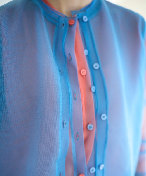 LE CIEL BLEU（ルシェルブルー）の「シアーレイヤードカーディガン / Sheer Layered Cardigan（カーディガン/ボレロ・レディース・ライトイエロー/グレー/ピンク/ターコイズブルー・36）」の6枚目の写真