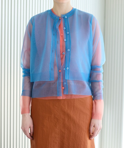LE CIEL BLEU（ルシェルブルー）の「シアーレイヤードカーディガン / Sheer Layered Cardigan（カーディガン/ボレロ・レディース・ライトイエロー/グレー/ピンク/ターコイズブルー・36）」の19枚目の写真