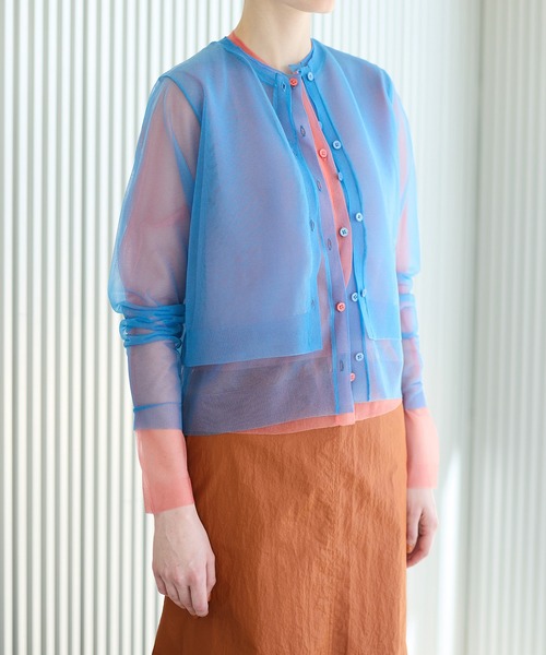 LE CIEL BLEU（ルシェルブルー）の「シアーレイヤードカーディガン / Sheer Layered Cardigan（カーディガン/ボレロ・レディース・ライトイエロー/グレー/ピンク/ターコイズブルー・36）」の21枚目の写真