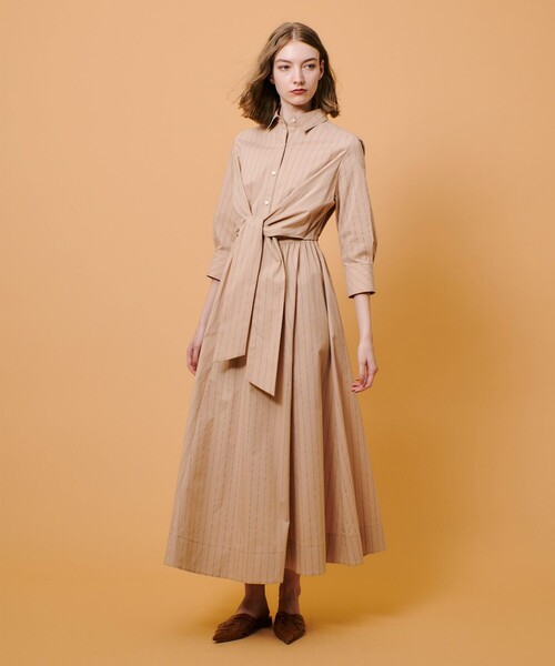allureville（アルアバイル）の「ピンストライプノットシャツワンピース（シャツワンピース・レディース・ブルー/ベージュ・1/2）」の2枚目の写真