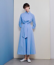 allureville ナイロンシャツワンピース ネイビー 半袖 allureville シャツワンピース 綿ナイロンタンブラーワンピース