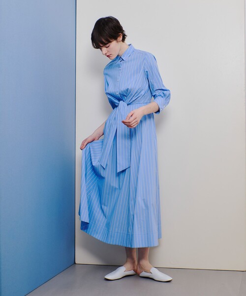 allureville（アルアバイル）の「ピンストライプノットシャツワンピース（シャツワンピース・レディース・ブルー/ベージュ・1/2）」の3枚目の写真
