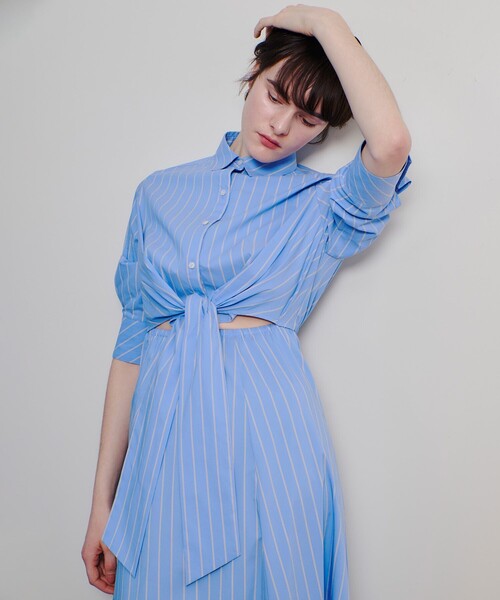 allureville（アルアバイル）の「ピンストライプノットシャツワンピース（シャツワンピース・レディース・ブルー/ベージュ・1/2）」の6枚目の写真