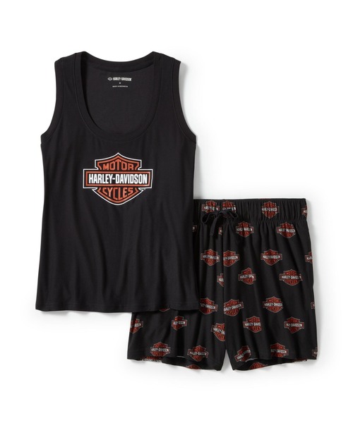 Harley-Davidson(ハーレーダビッドソン)の「バー&シールド・プリント・パジャマ・ショートセット(Tシャツ/カットソー・レディース・ブラック系その他・SMALL/MEDIUM/X-SMALL/LARGE/X-LARGE)」の1枚目の写真