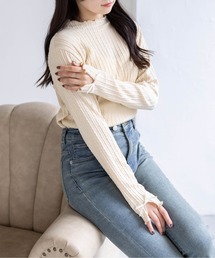 clear | 【レイヤード/重ね着◎】袖口リボンメロウプチハイ長袖カットソートップス[インナー/シアー/ハイネック/フリル/春服/ガーリー/透け感](Tシャツ/カットソー)