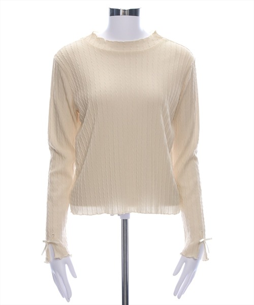 clear（クリア）の「袖口リボンメロウプチハイ長袖カットソートップス[ガーリー 着回し抜群]≪新色追加≫（Tシャツ/カットソー・レディース・アイボリー/グレー/ブラック/ベージュ・F）」の4枚目の写真