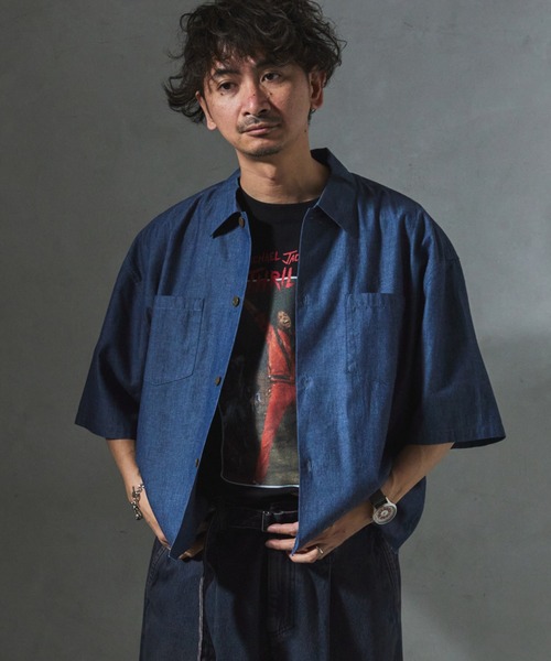 JOURNAL STANDARD relume（ジャーナルスタンダード　レリューム）の「【ZOZO限定】DENIM クロップドS/S（シャツ/ブラウス・メンズ・インディゴブルー/ネイビー/サックスブルー・XS/S/M/L/XL）」の3枚目の写真