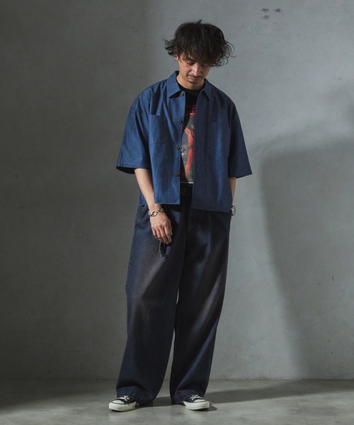 JOURNAL STANDARD relume（ジャーナルスタンダード　レリューム）の「【ZOZO限定】DENIM クロップドS/S（シャツ/ブラウス・メンズ・インディゴブルー/ネイビー/サックスブルー・XS/S/M/L/XL）」の5枚目の写真