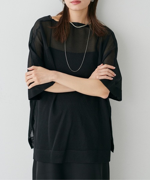 LARUTA(ラルータ)の「【LARUTA】シアーボートネックニットプルオーバー(ニット/セーター・レディース・ピンク/ミント/オフホワイト/ブラック・FREE)」の13枚目の写真