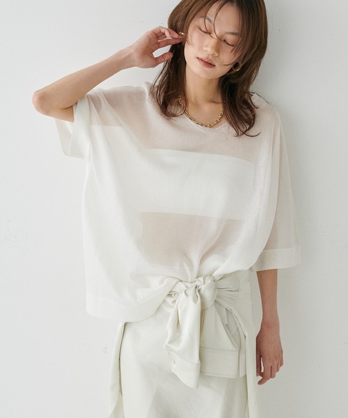 LARUTA(ラルータ)の「【LARUTA】シアーボートネックニットプルオーバー(ニット/セーター・レディース・ピンク/ミント/オフホワイト/ブラック・FREE)」の5枚目の写真