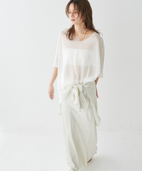 LARUTA(ラルータ)の「【LARUTA】シアーボートネックニットプルオーバー(ニット/セーター・レディース・ピンク/ミント/オフホワイト/ブラック・FREE)」の8枚目の写真
