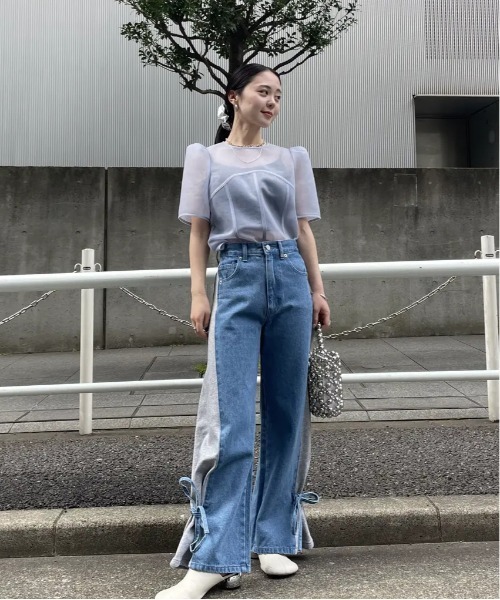 Ameri♡SIDE SWITCH 2WAY RIBBON DENIM パンツ SIDE SWITCH 2WAY RIBBON DENIM PANTS（デニムパンツ）｜Ameri