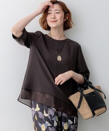 23区 L（ニジュウサンクオオキイサイズ）の「ストレッチジョーゼット シアーコンビ カットソー（Tシャツ/カットソー）」