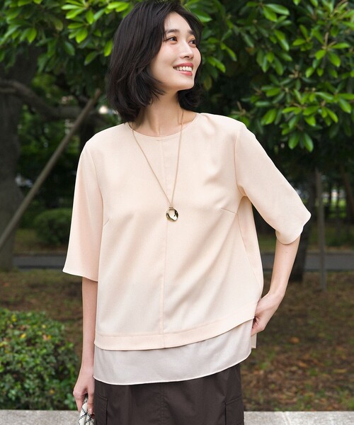 ストレッチジョーゼット シアーコンビ カットソー（Tシャツ/カットソー