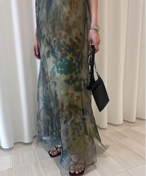 STAMP ART LAYERED DRESS グリーンM STAMP ART LAYERED DRESS グリーンM